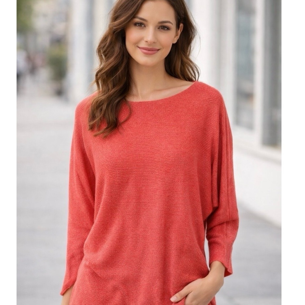 Tommy Bahama Womens Bonita Coral Sparkle Dolman Sleeves Sweater Knit Size Medium
